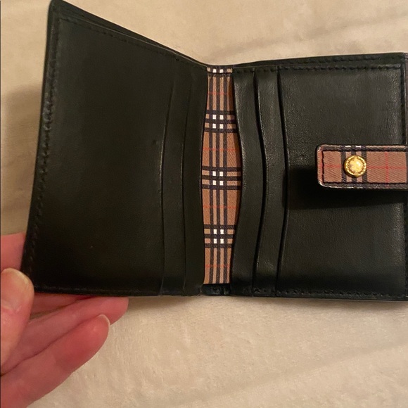 Authentic Burberry Black Leather and Plaid Canvas Wallet - Picture 8 of 10